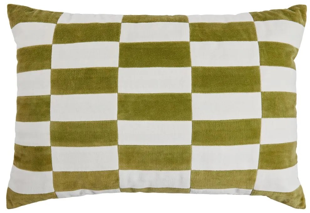 CHECKER VELVET Vankúš 40 x 60 cm - biela/zelená
