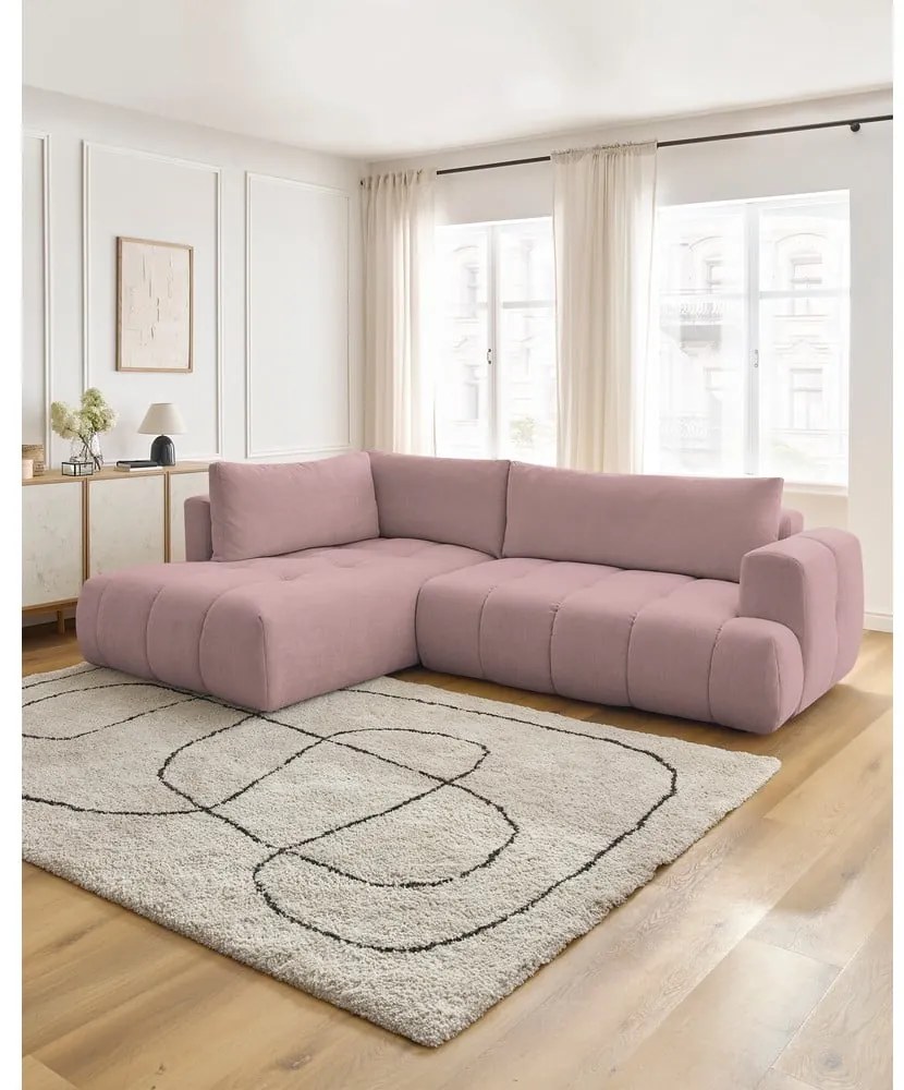 Ružová rozkladacia/s úložným priestorom rohová pohovka (ľavý roh/do L) Fuji – Bobochic Paris