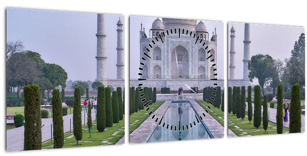 Obraz - Taj Mahal za východu slnka (s hodinami) (90x30 cm)