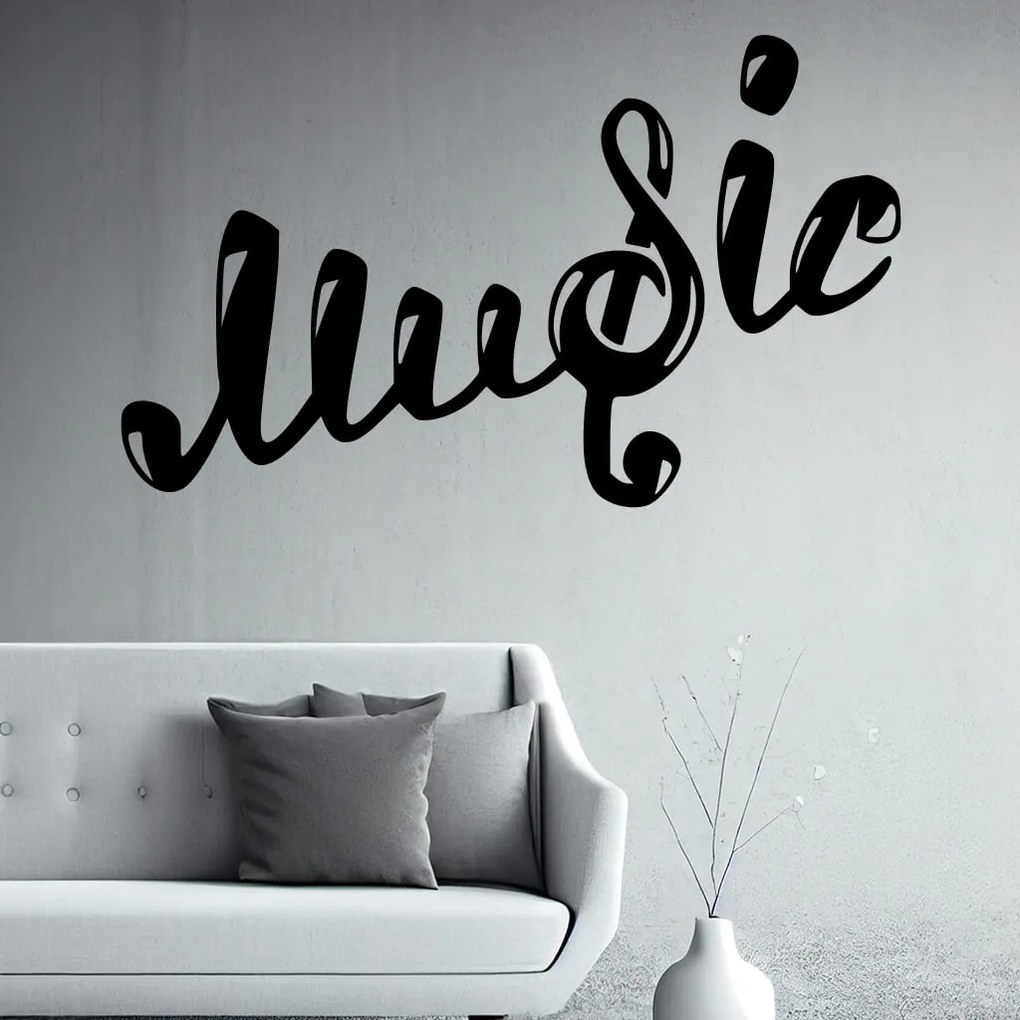 Veselá Stena Samolepka Nápis Music Farba: žlutá, Veľkosť: 100 x 62 cm