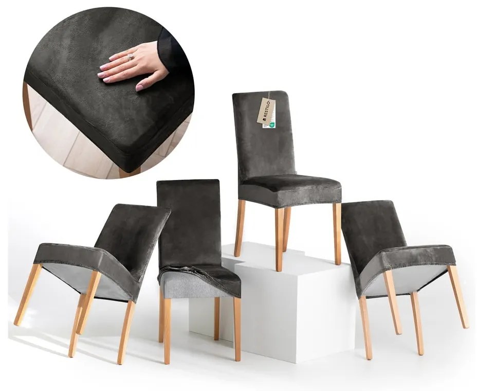 Sivé napínacie poťahy v súprave 4 ks na stoličku 48 cm Sento – Restilo