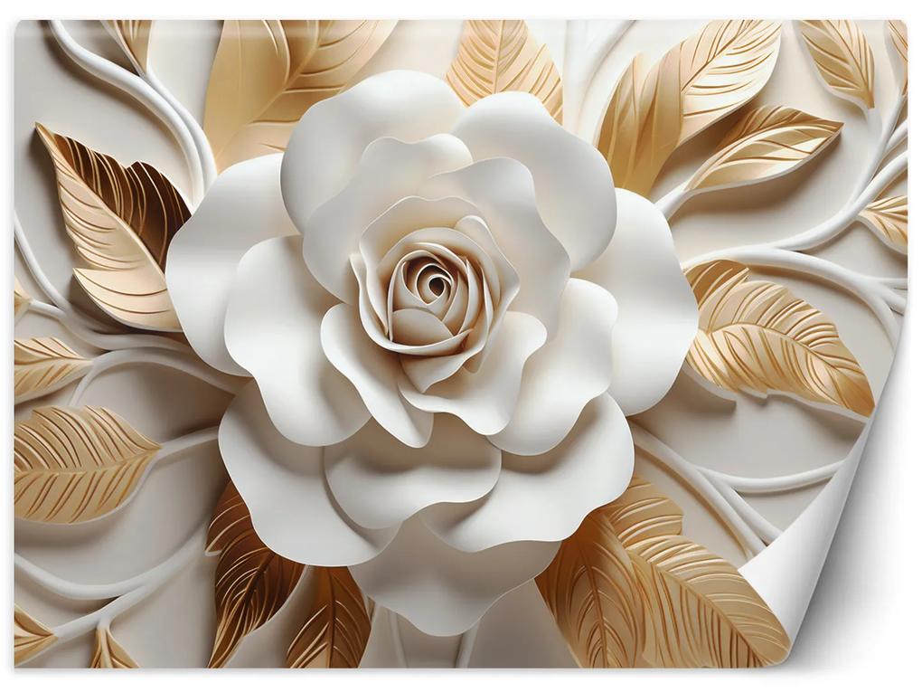 Gario Fototapeta Biely kvet a zlaté listy Materiál: Vliesová, Rozmery: 200 x 140 cm
