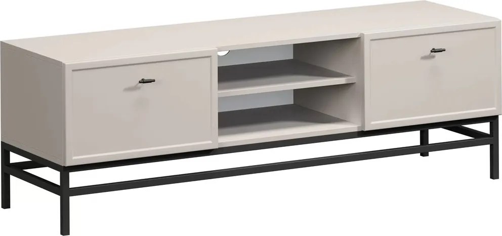 TV skrinka so zásuvkami Lorini 150 cm - kašmír / čierne úchytky T-bar / rám