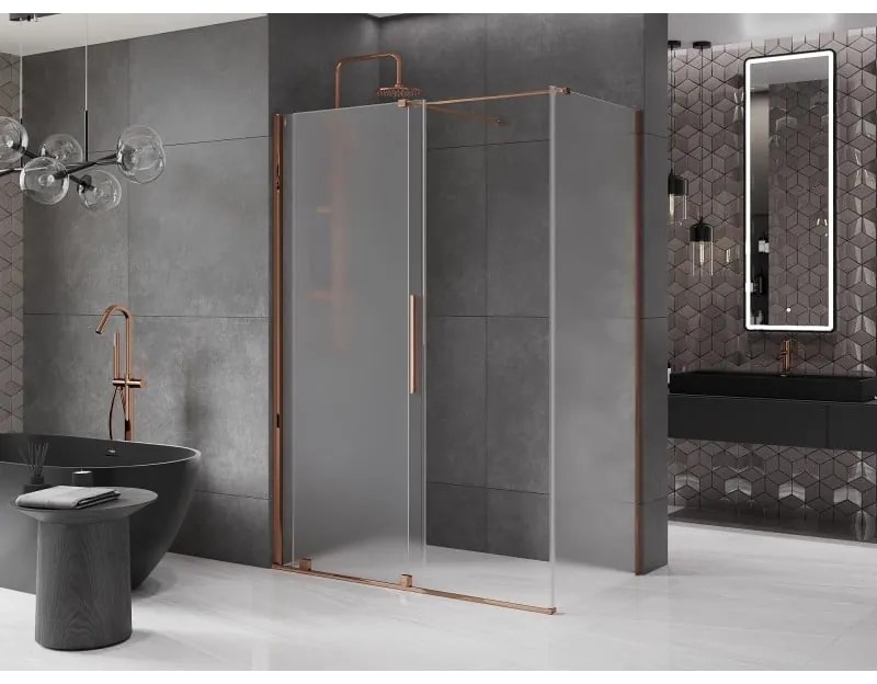 Mexen Velar, sprchový kút s posuvnými dverami 130 x 70 cm, 8mm sklo námraza, ružové zlato, 871-130-070-31-55
