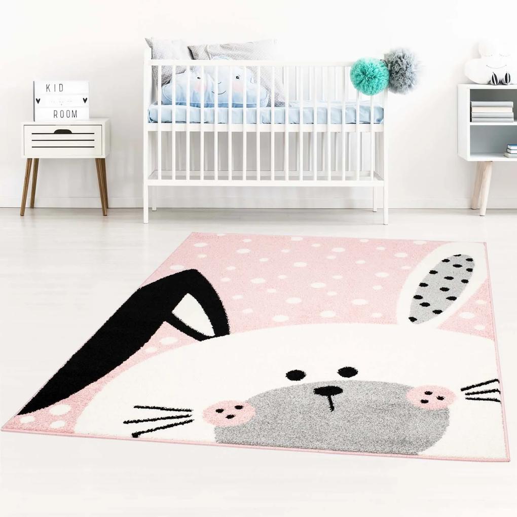 DomTextilu Kúzelný detský ružový koberec pre dievčatko zajačik 42026-197399