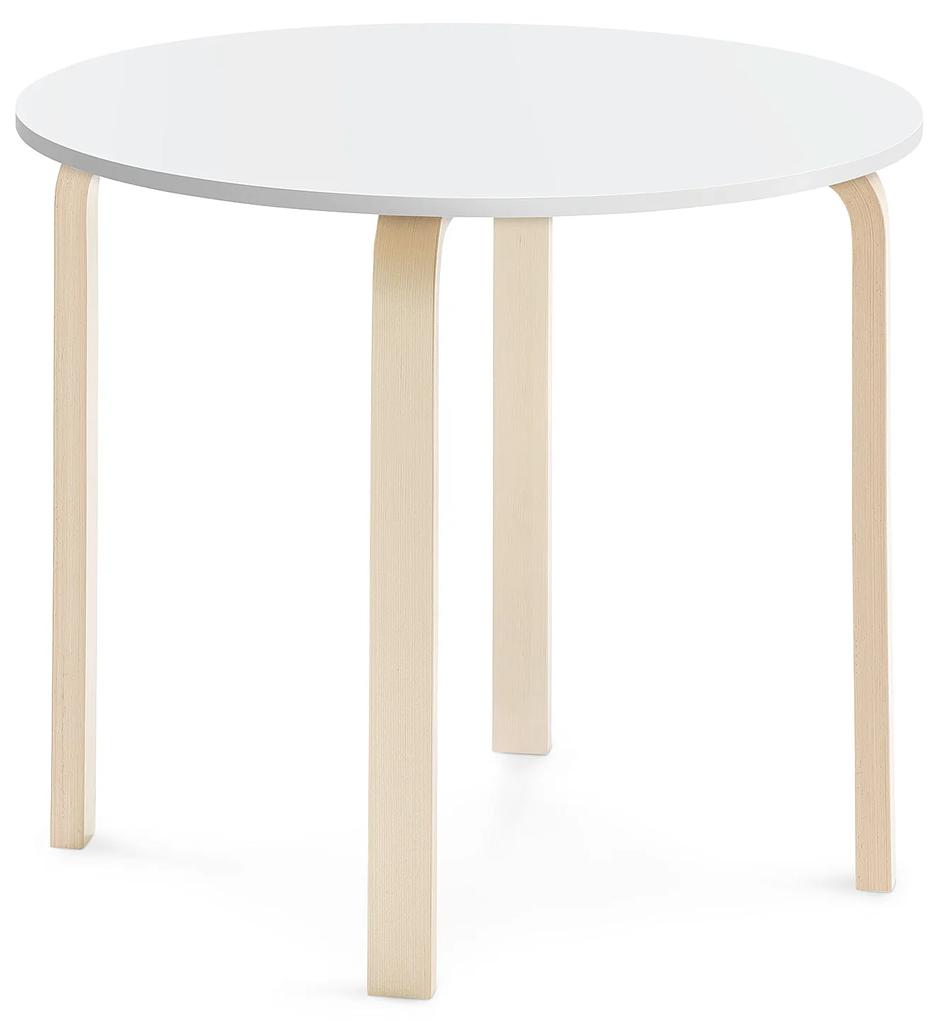 Stôl ELTON, Ø 900x710 mm, laminát - biela, breza