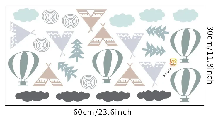 Samolepka na stenu "Teepee a obláčiky" 8 - 9 cm
