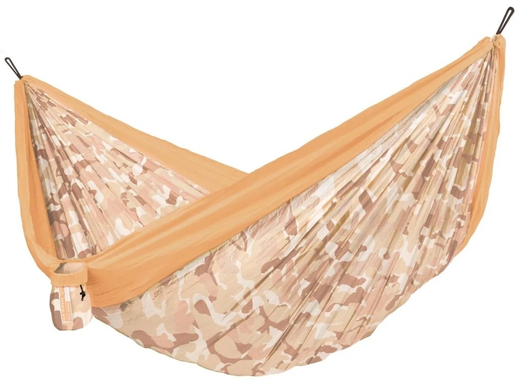 La Siesta COLIBRI 3.0 CAMO DOUBLE - cestovná hojdacia sieť s jednoduchým závesným systémom, 100% polyamid / laná: 100% polyester / hák: letecký hliník