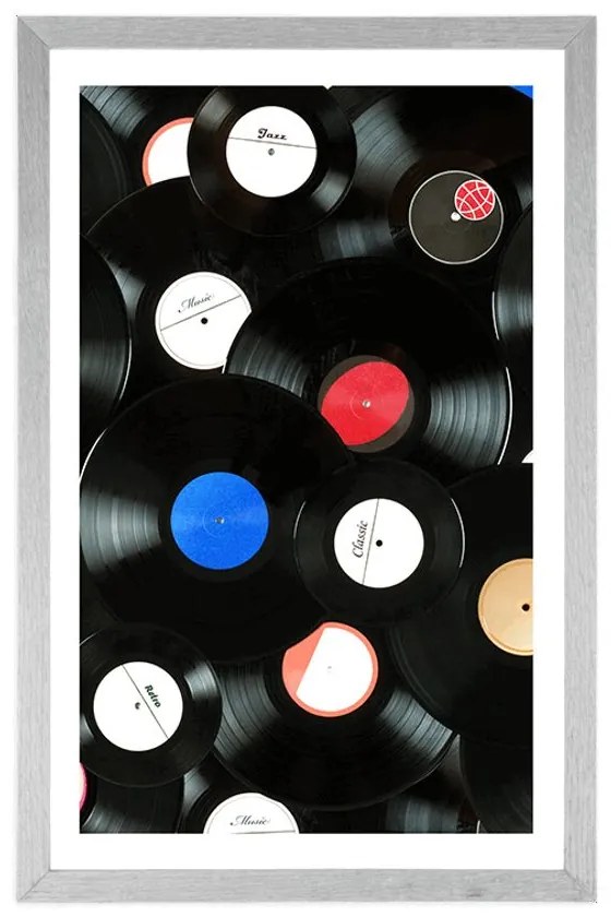 Plagát s paspartou retro platne - 40x60 silver