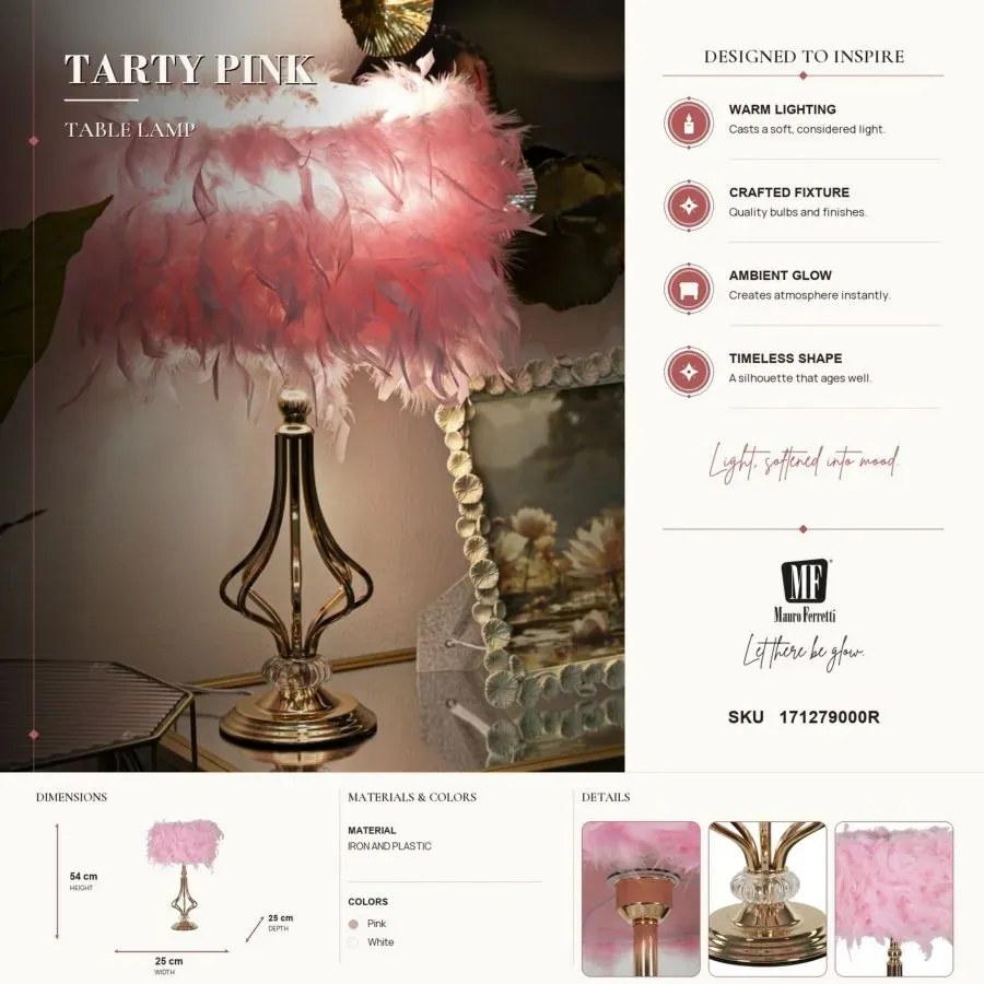 Stolná lampa Tarty 54 cm ružovo-zlatá