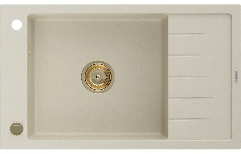 Mexen Elias, granitový drez granitový 795x480x200 mm, 1-komorový, béžová so zlatým sifónom, 6511791005-69-G
