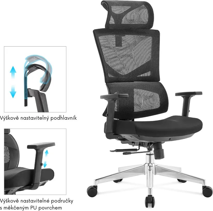 Kancelárska ergonomická stolička Neoseat ALINE — čierna, nosnosť 150 kg