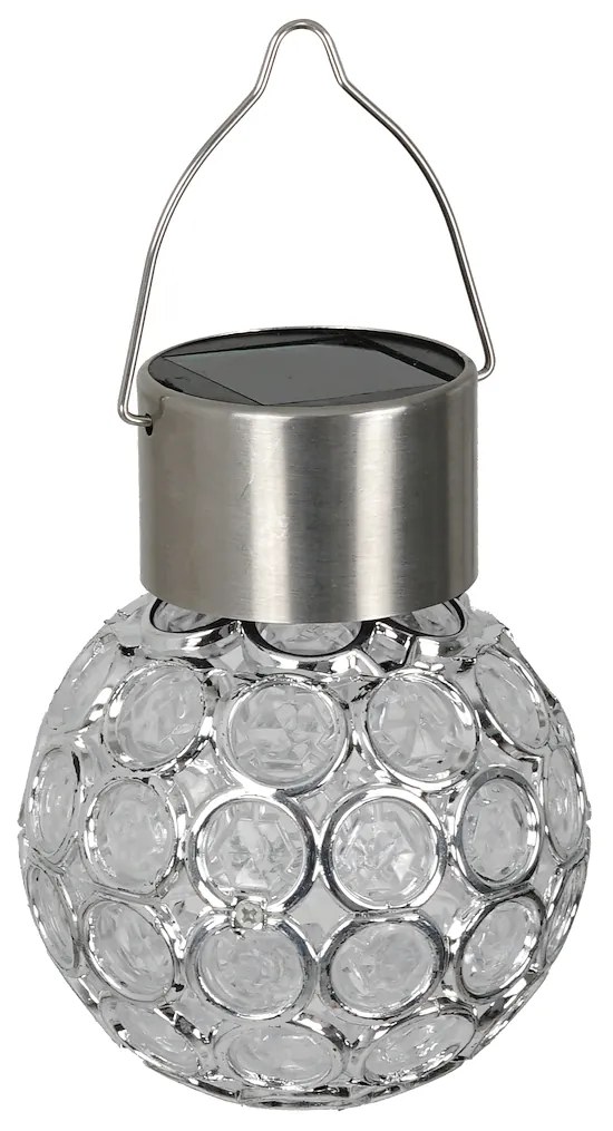 Exteriérové solárne závesné svietidlo Ring, 1x strieborné krištáľové tienidlo, RGB