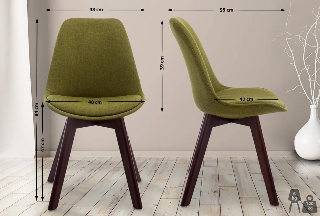 Stolička Borne V2 látka (SET 4 ks), drevené nohy orech - Zelená