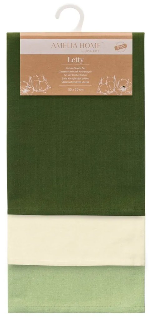 Súprava kuchynských uterákov Letty Plain - 3 ks zelená
