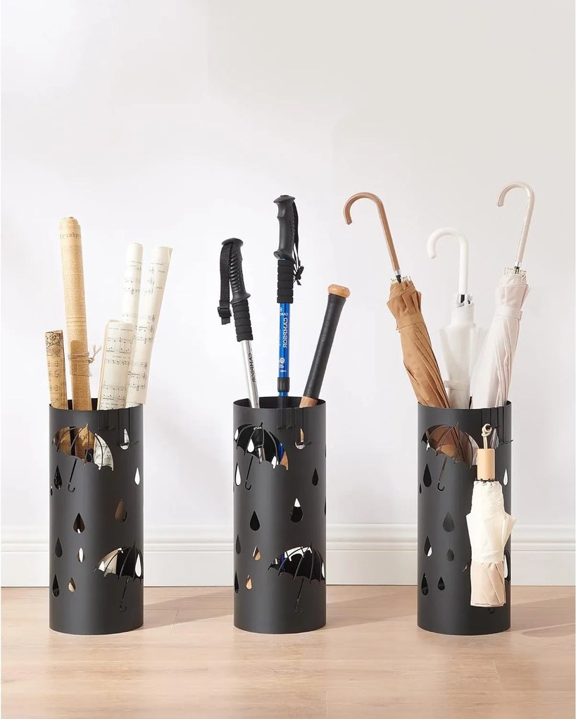 Stojan na dáždniky, oceľový, 17 x 41 cm, čierny