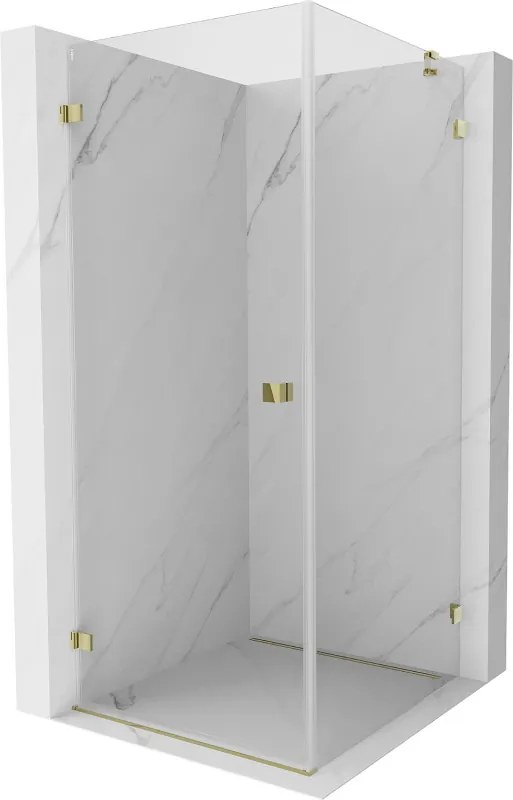 Mexen Lunar-B, výklopný sprchový kút ľavý 80 x 80 cm, 8mm číre sklo, zlatý profil, 832-080-080-50-00-L