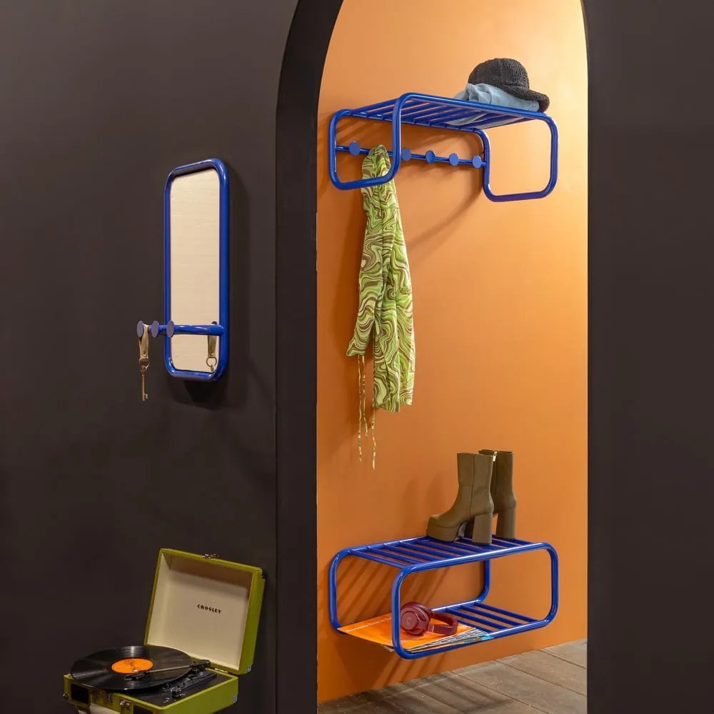 Modrý kovový nástenný vešiak s poličkou Retro – Spinder Design