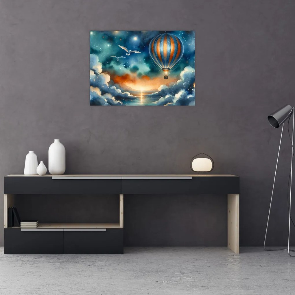 Sklenený obraz - Lietať nočnou oblohou (70x50 cm)