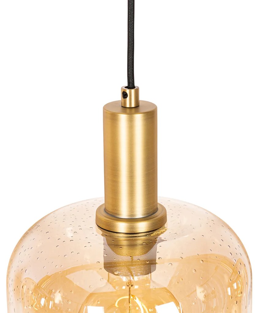 Inteligentné závesné svietidlo čierne s mosadzou a jantárovým sklom 4-svetlá vrátane 4 Wifi G95 - Zuzanna