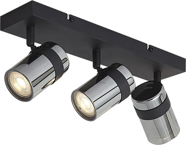 Stropný reflektor čierny s dymovým sklom 3-svetelný otočný a naklápací - Gianni