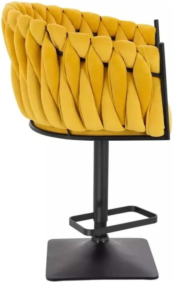 LuxuryForm DESIGN Barová stolička NORDEN VELUR na čiernej hranatej podstave - žltá
