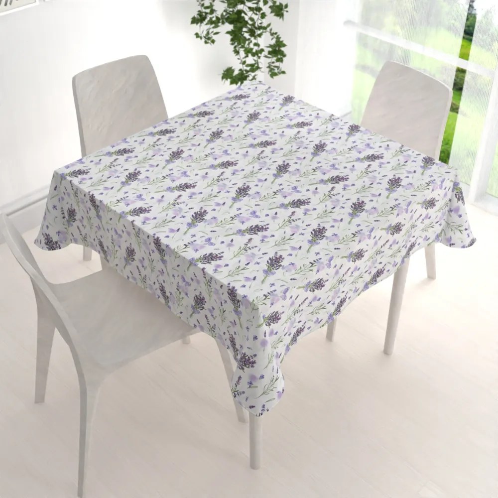 Biante Dekoračný štvorcový obrus PML-085 Vetvičky levandúľ na bielom 110x110 cm