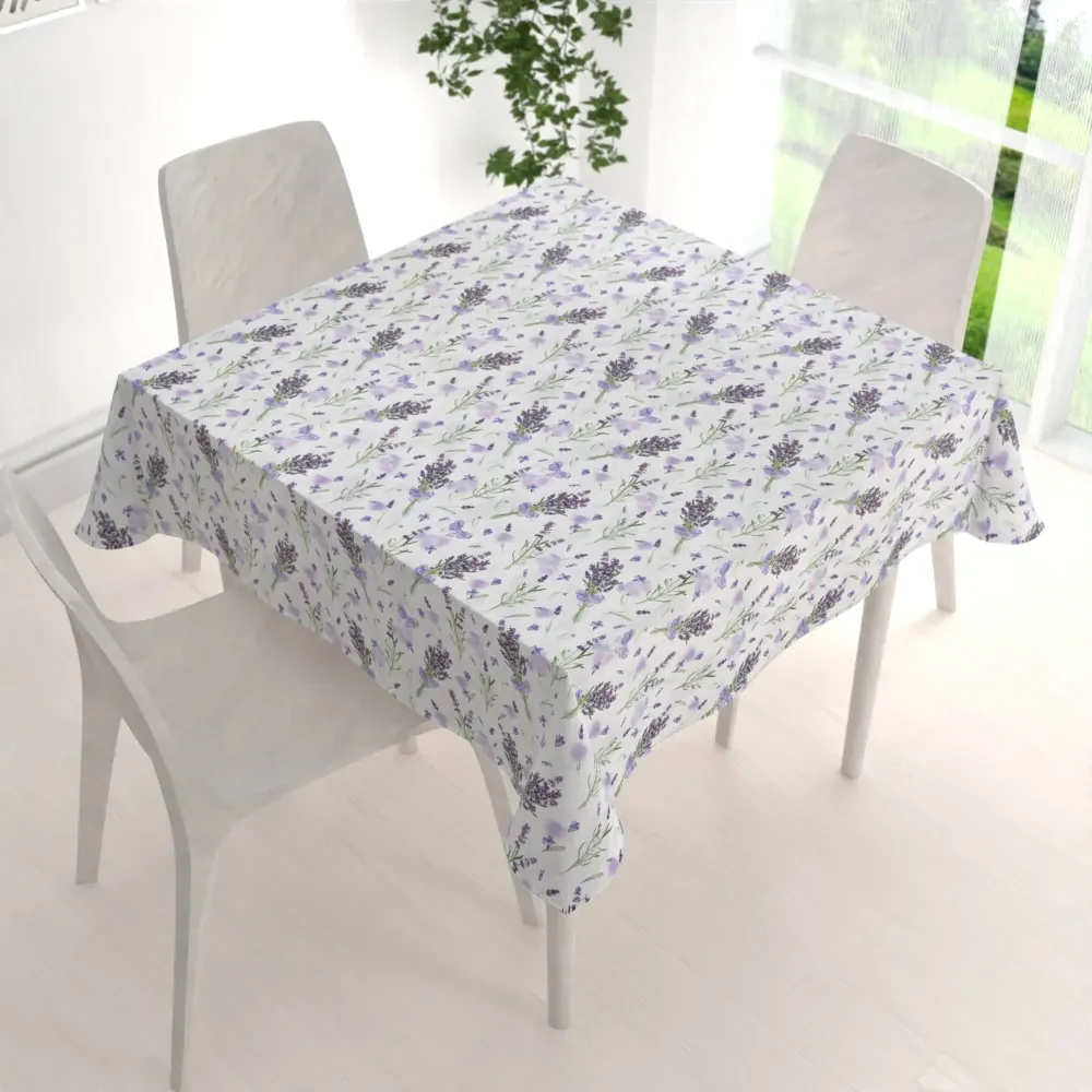 Biante Dekoračný štvorcový obrus PML-085 Vetvičky levandúľ na bielom 70x70 cm