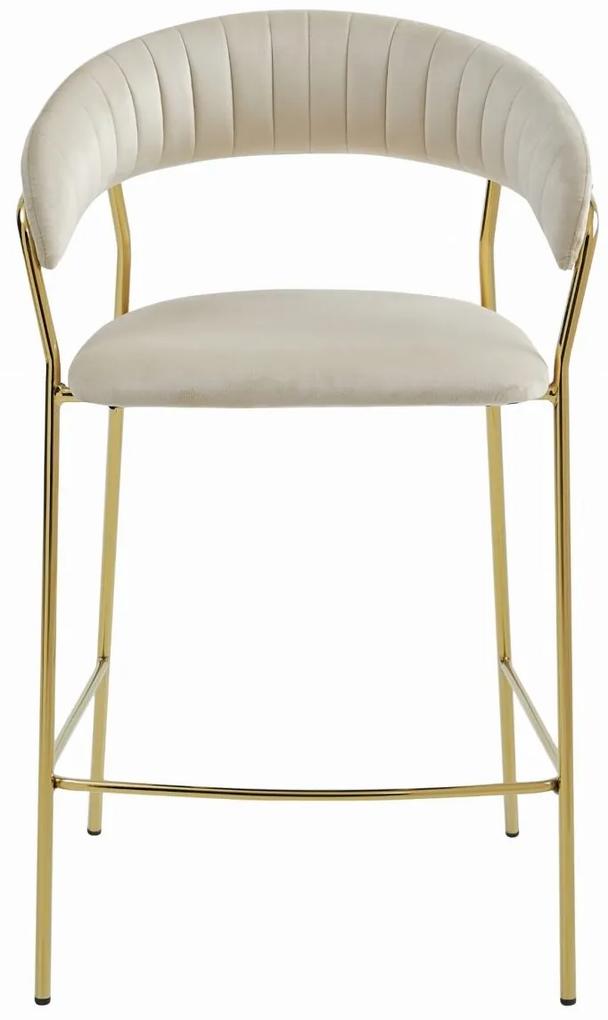 BADIA LUX Luxusná barová stolička vo velúrovom štýle v béžovej farbe