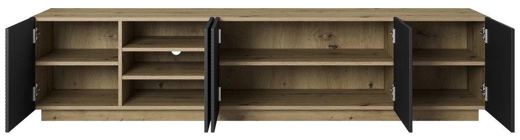 RTV skrinka Asha 200 cm s ryhovaným čelom - artisan / čierny mat