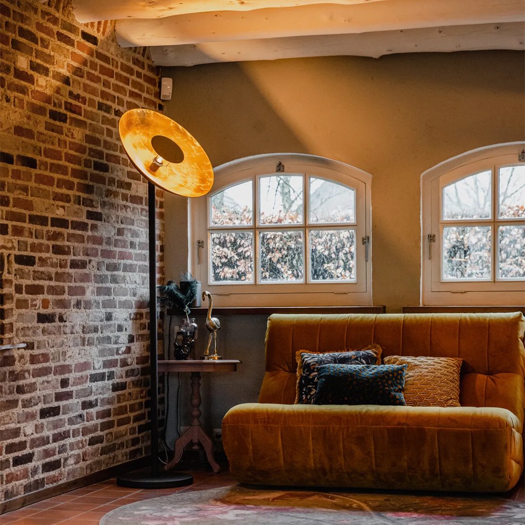 Priemyselná stojaca lampa čierna so zlatým vnútrom 60 cm - Magnax