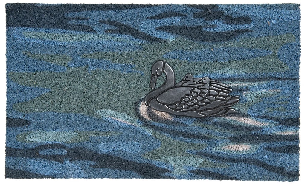 Modrá rohožka pred dvere s labuťami - 75 * 45 * 2 cm
