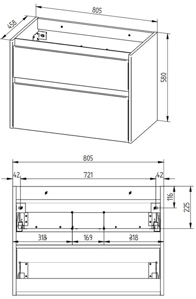 Mereo Mereo, Opto, kúpeľňová skrinka s keramickým umývadlom 81 cm, biela, dub, biela/dub, čierna, MER-CN931