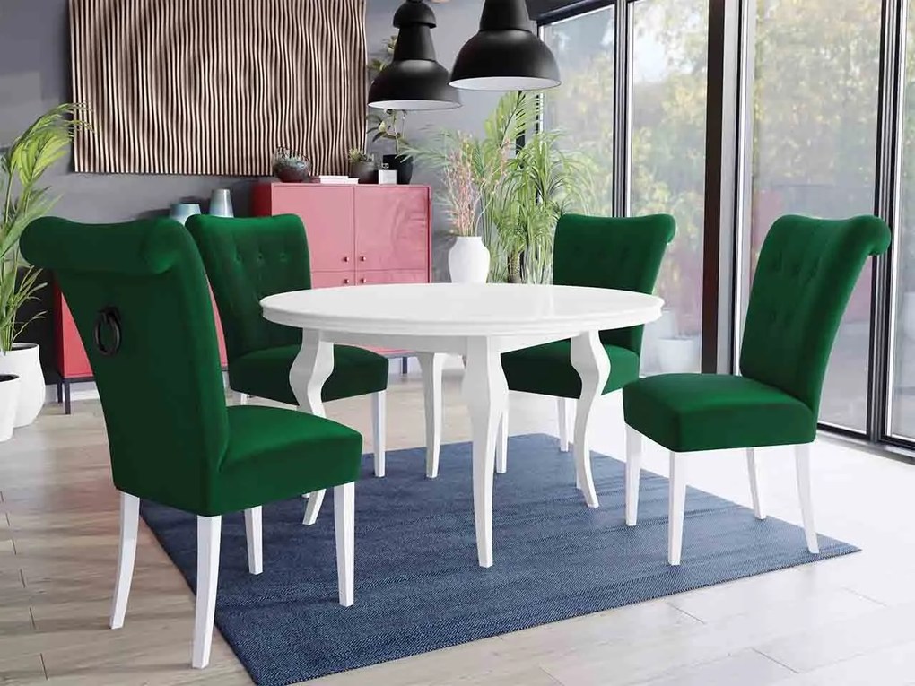 Stôl Julia FI 120 so 4 stoličkami ST65, Farby: biela, Farby: chrom, Farby:: biely lesk, Potah: Magic Velvet 2225