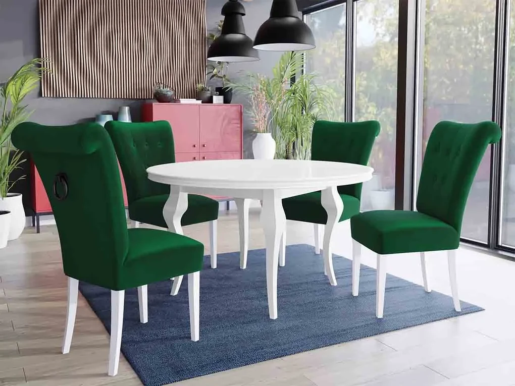Stôl Julia FI 120 so 4 stoličkami ST65, Farby: biela, Farby: zlatý, Farby:: biely lesk, Potah: Magic Velvet 2225