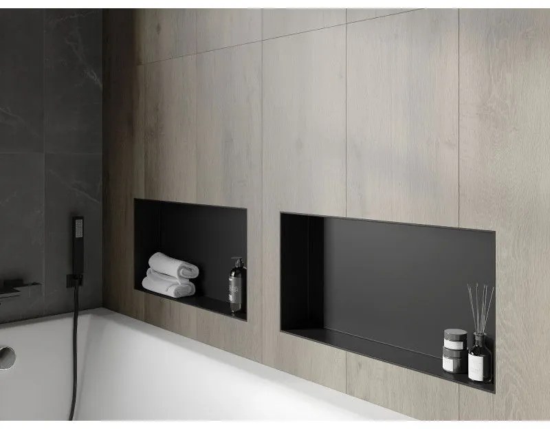 Mexen X-Wall-NR, polička na zapustenie pod obklad bez goliera 60 x 30 cm, čierna matná, 1971603010