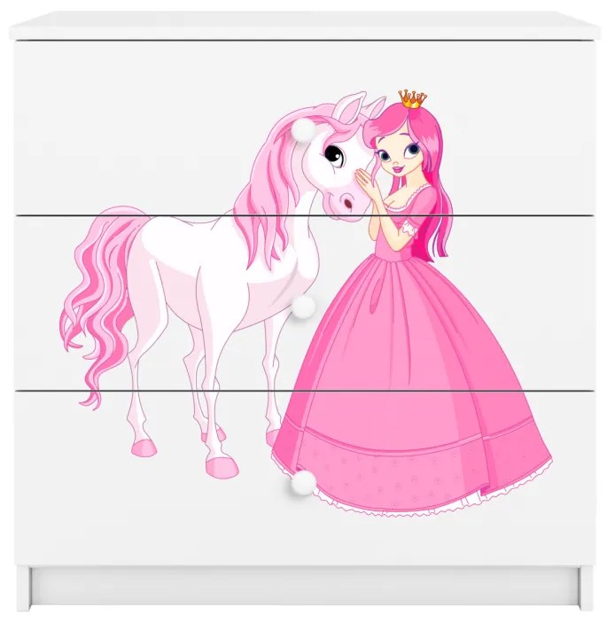 Komoda Babydreams 80 cm princezná a poník biela