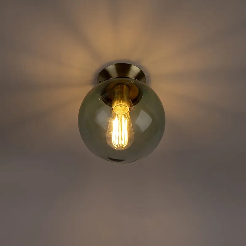 Stropné svietidlo v štýle Art Deco mosadz s zeleným sklom - Pallon