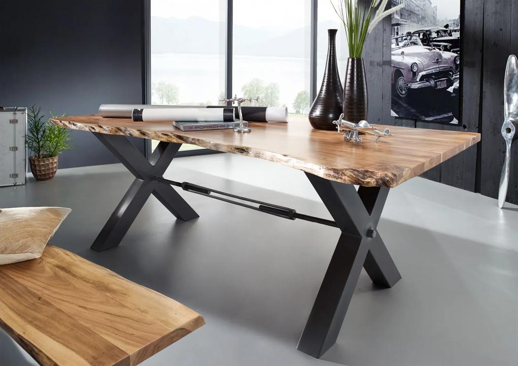 Bighome - DARKNESS Jedálenský stôl 200x100 cm - čierne nohy, tmavovohnedá, akácia