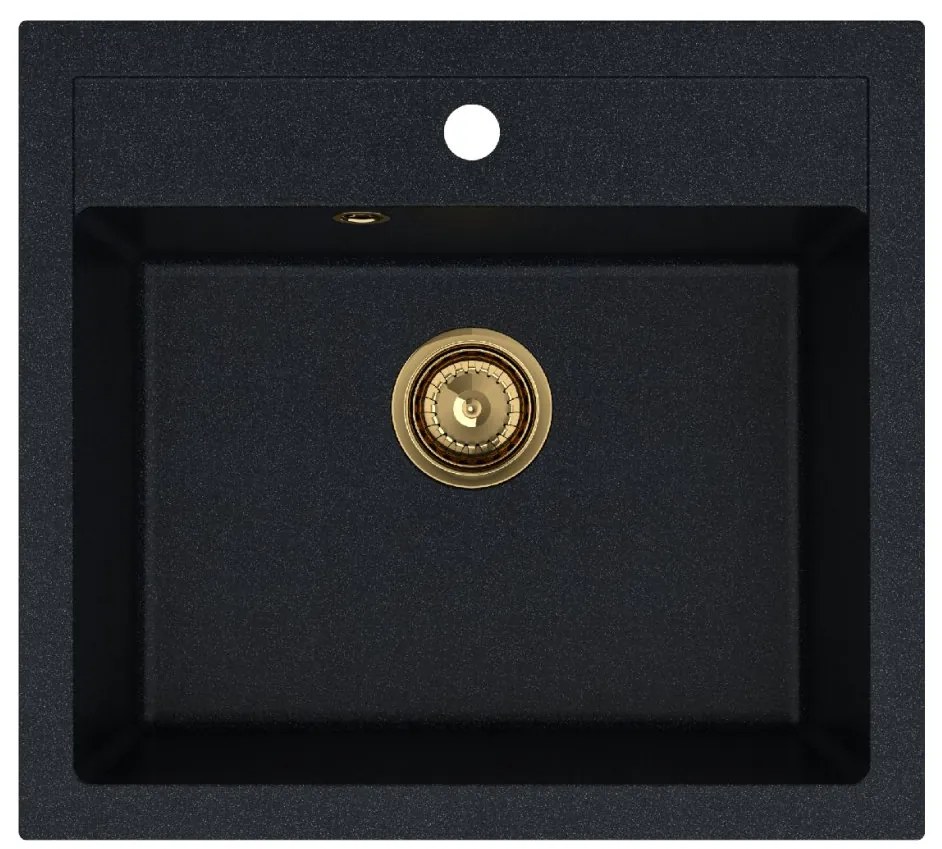 Sink Quality Ferrum, kuchynský granitový drez 565x510x205 mm + zlatý sifón, čierna škvrnitá-Brocade, SKQ-FER.B.1K60.XG