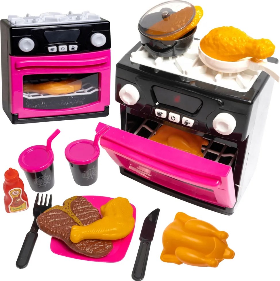 LEAN Toys Hračka sporák s rúrou jedenie svetlá zvuky ružová