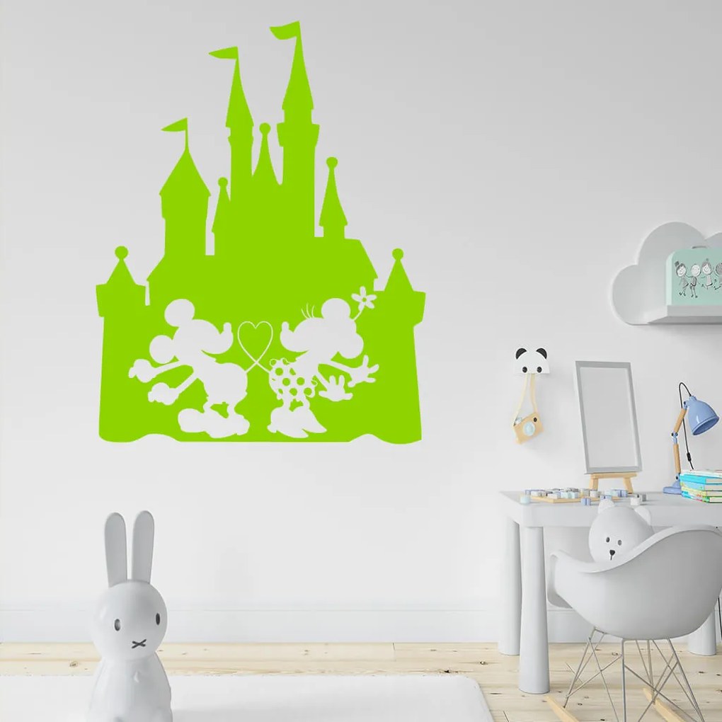 Veselá Stena Samolepka Zamilovaní Mickey a Minnie na Zámku Farba: modrá, Veľkosť: 80 x 62 cm