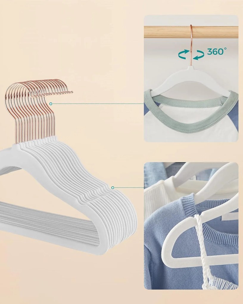 Set detských vešiakov na oblečenie FOUS 50 ks biela/ružová