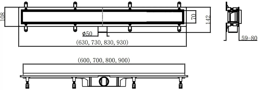 Mexen Flat ABS, sprchový odtokový žľab 2v1 60 cm, čierna matná, 1769060