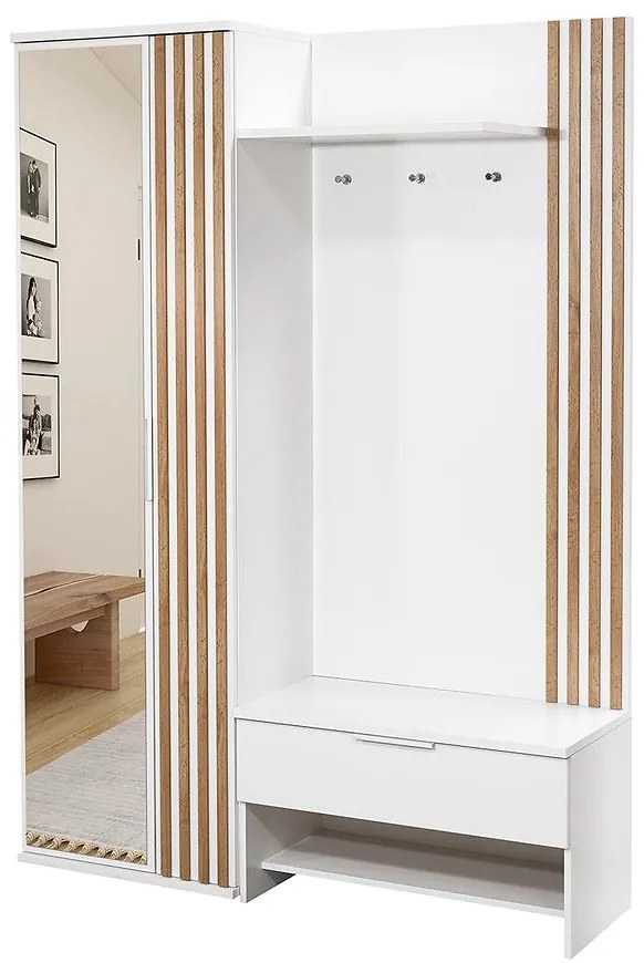 Predsieňový Nábytok Milo 140 lamely biela/zrkadlo