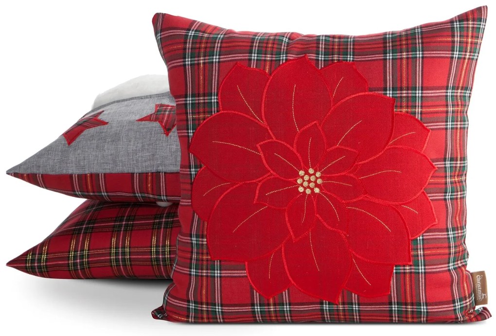 VIANOČNÁ DEKORAČNÁ OBLIEČKA NA VANKÚŠ POINSETTIA 45X45 CM VZOROVANÁ