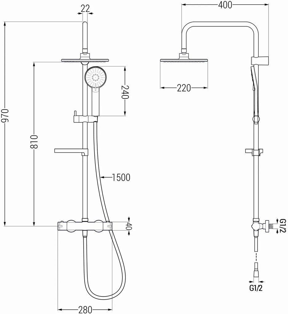 Mexen KX40 sprchový set s termostatickou batériou Kai, čierna, 771504091-70