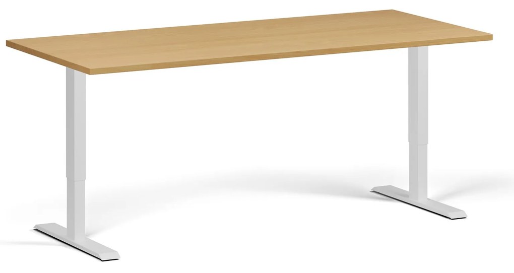 Výškovo nastaviteľný stôl, 180x80 cm, 2 motory, biela podnož, buk