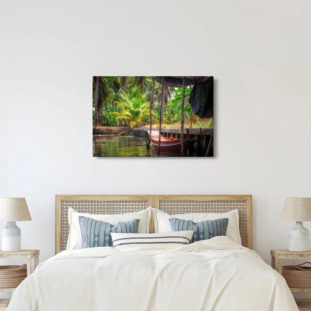 Obraz - Drevená loď na kanáli, Thajsko (90x60 cm)