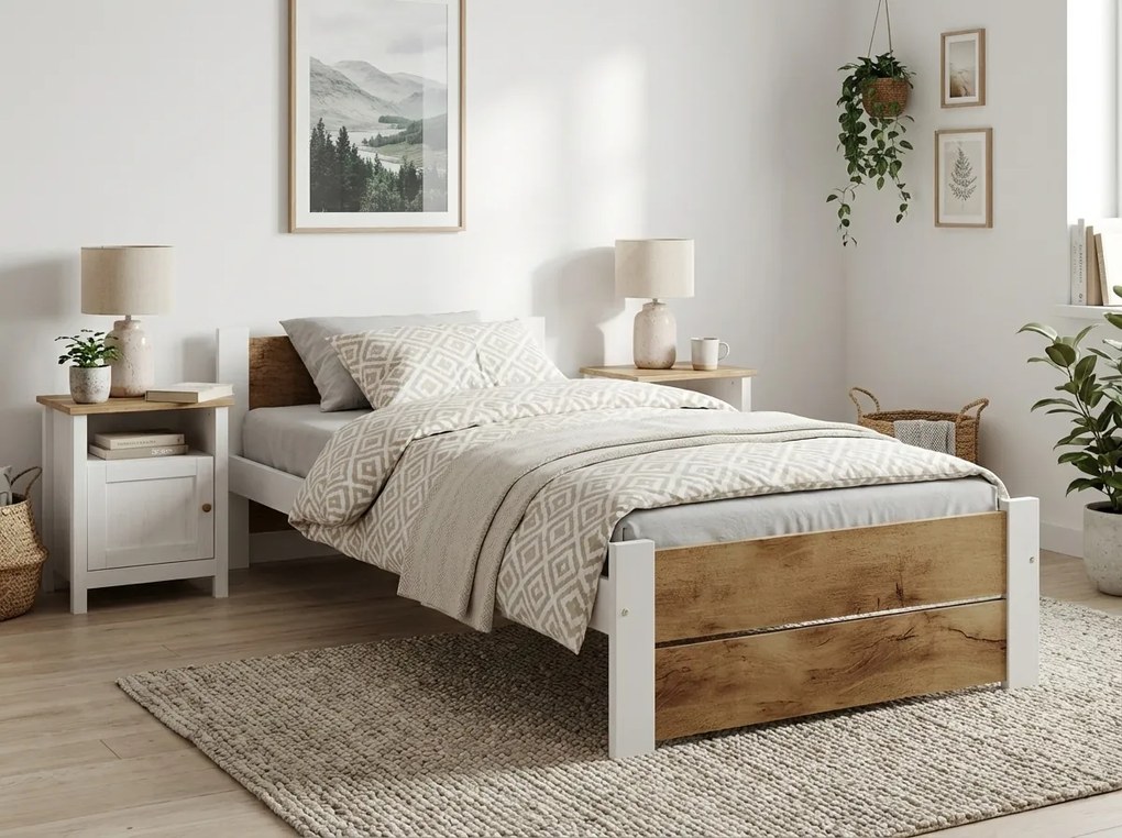 Posteľ IKAROS DOUBLE 80 x 200 cm, biela/dub artisan Rošt: S latkovým roštom, Matrac: Matrac DELUXE 10 cm